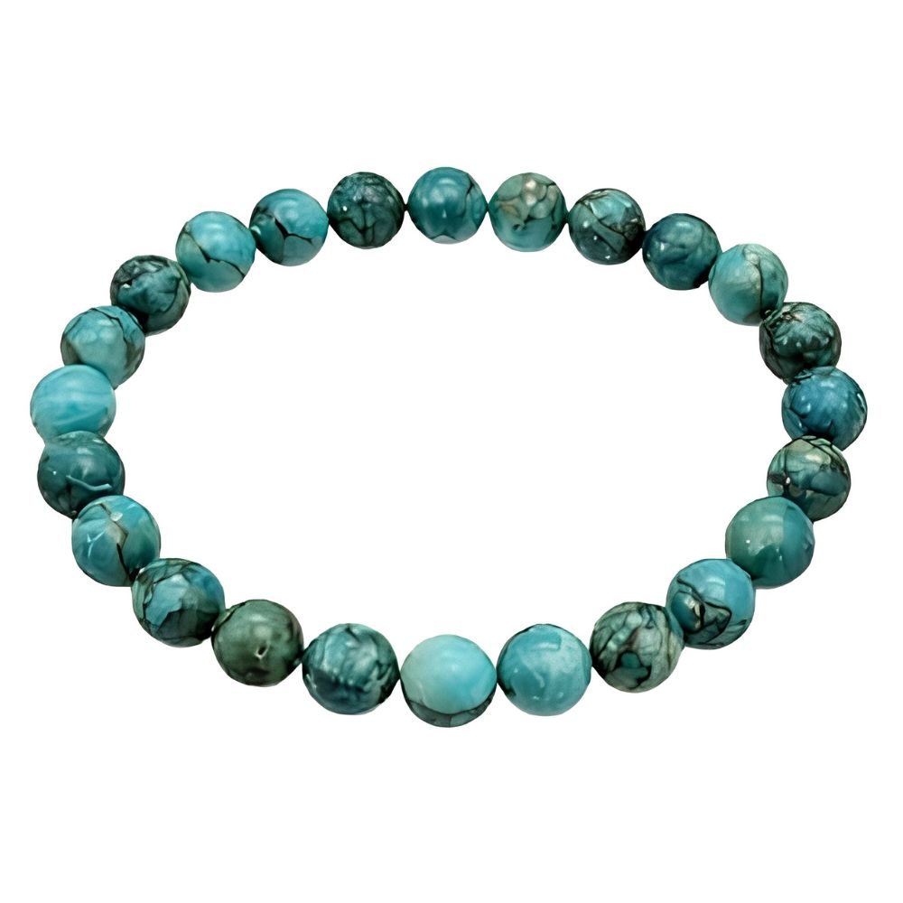 Blue Turquoise Round Bead Bracelet for Men & Women (8mm)