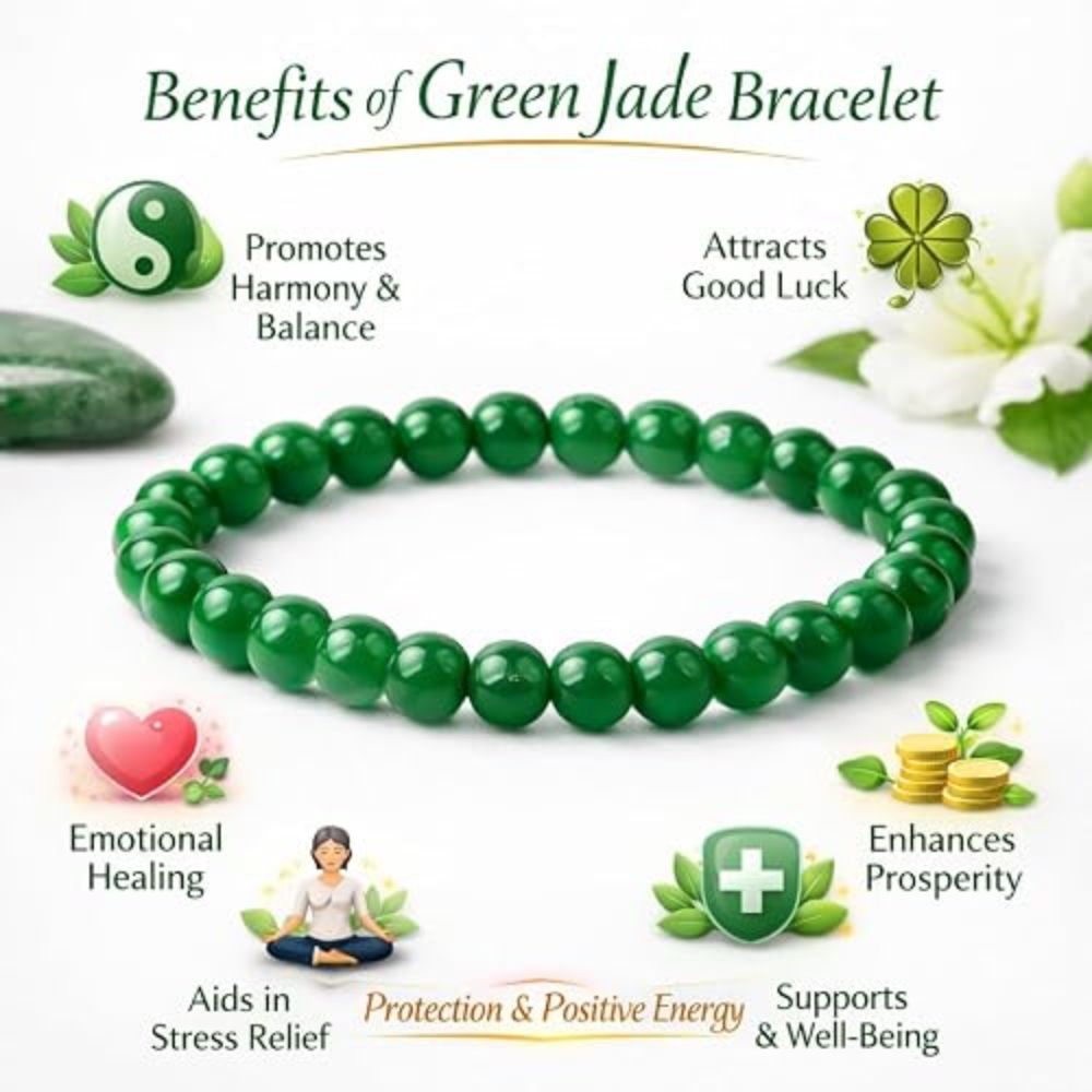 Green Jade Round Bead Bracelet for Men & Women (8mm)