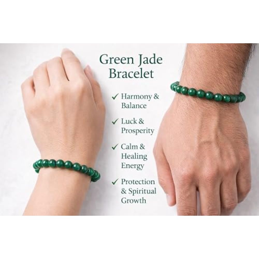 Green Jade Round Bead Bracelet for Men & Women (8mm)