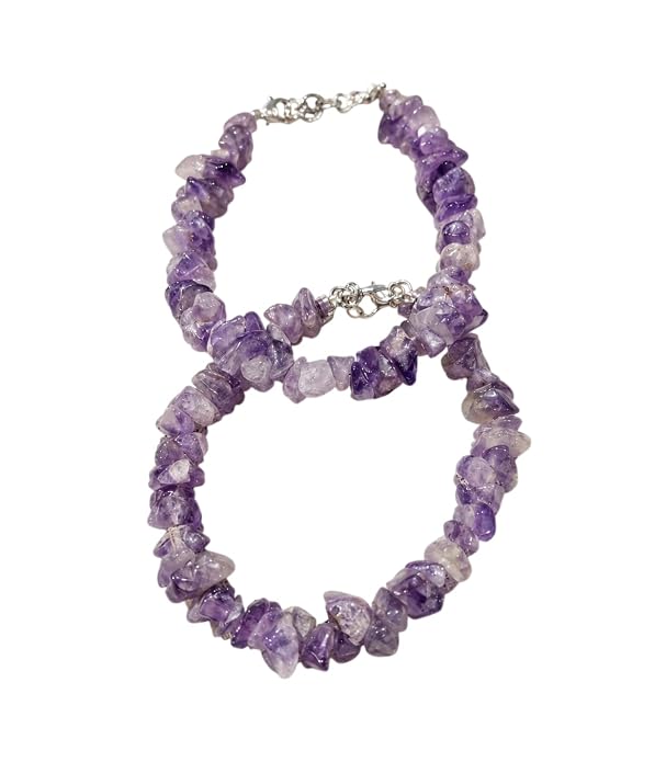 Amethyst Chip Bracelet Set of 2 – Natural Amethyst Crystal Bracelets for Men & Women, Healing Gemstone Jewelry Gift Set