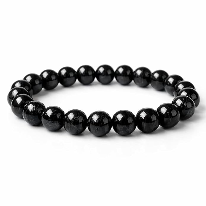 Black Tourmaline Round Bead Bracelet for Men & Women (8mm)