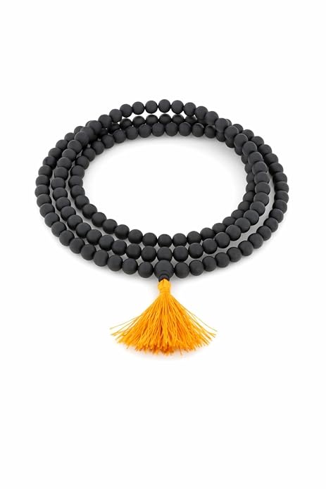 Natural Karungli Mala Ebony Wood Beads Necklace, Orange Tassel