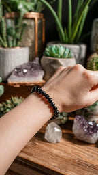 Black Tourmaline Round Bead Bracelet for Men & Women (8mm)