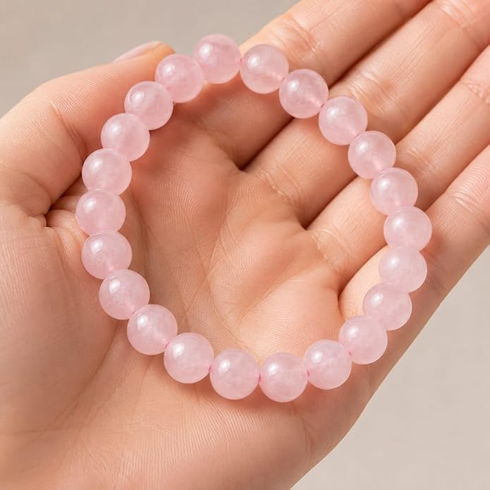 Rose Quartz Round Bead Bracelet for Men & Women (8mm)