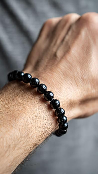 Black Tourmaline Round Bead Bracelet for Men & Women (8mm)