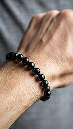 Black Tourmaline Round Bead Bracelet for Men & Women (8mm)