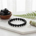 Black Tourmaline Round Bead Bracelet for Men & Women (8mm)