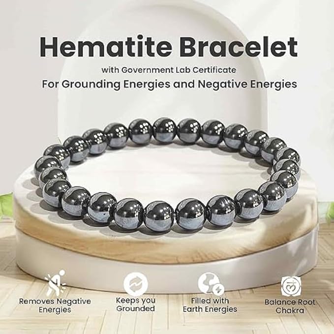Hematite Round Bead Bracelet for Men & Women (8mm)