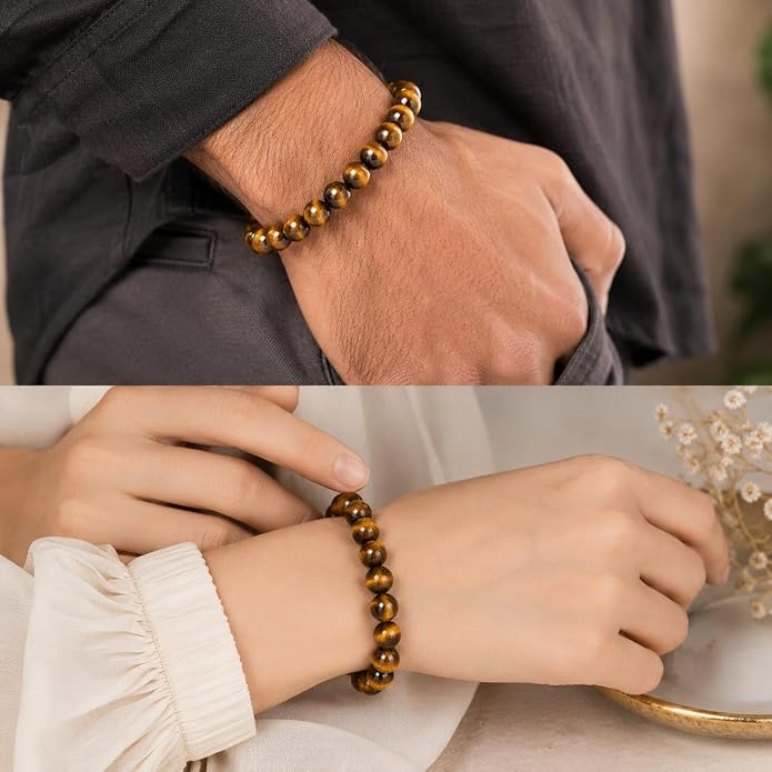 Tiger Eye Round Bead Bracelet for Men & Women (8mm)