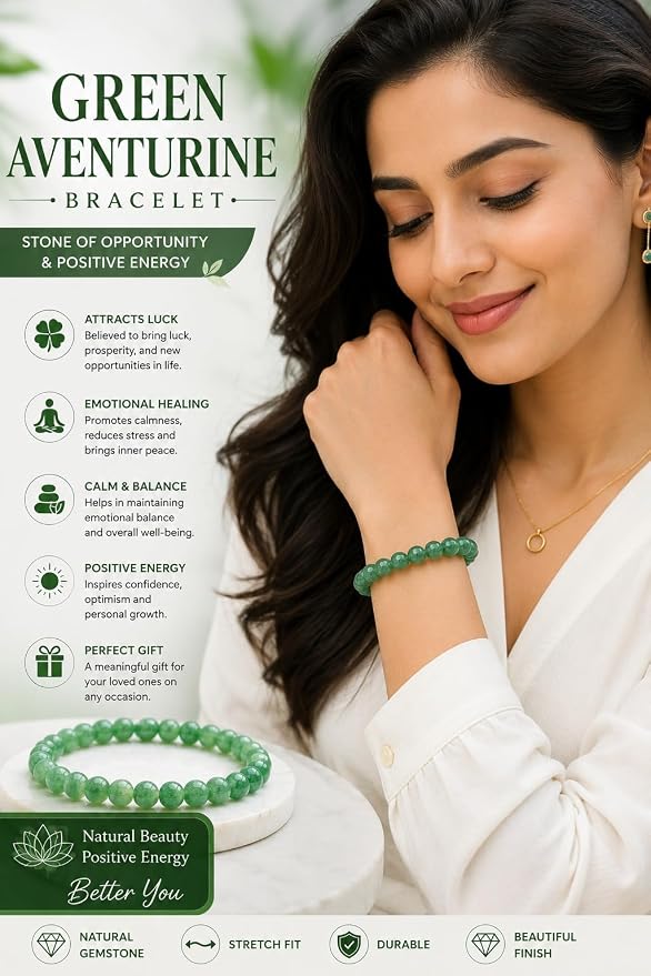 Green Aventurine Round Bead Bracelet for Men & Women (8mm)