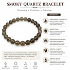 Smoky Quartz Round Bead Bracelet for Men & Women (8mm)