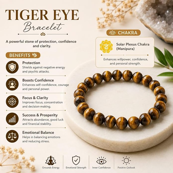 Tiger Eye Round Bead Bracelet for Men & Women (8mm)