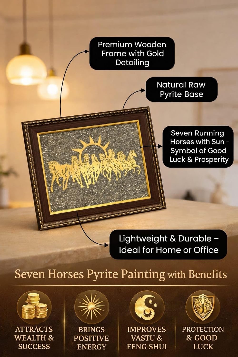 Seven Horses with Sun Pyrite Frame