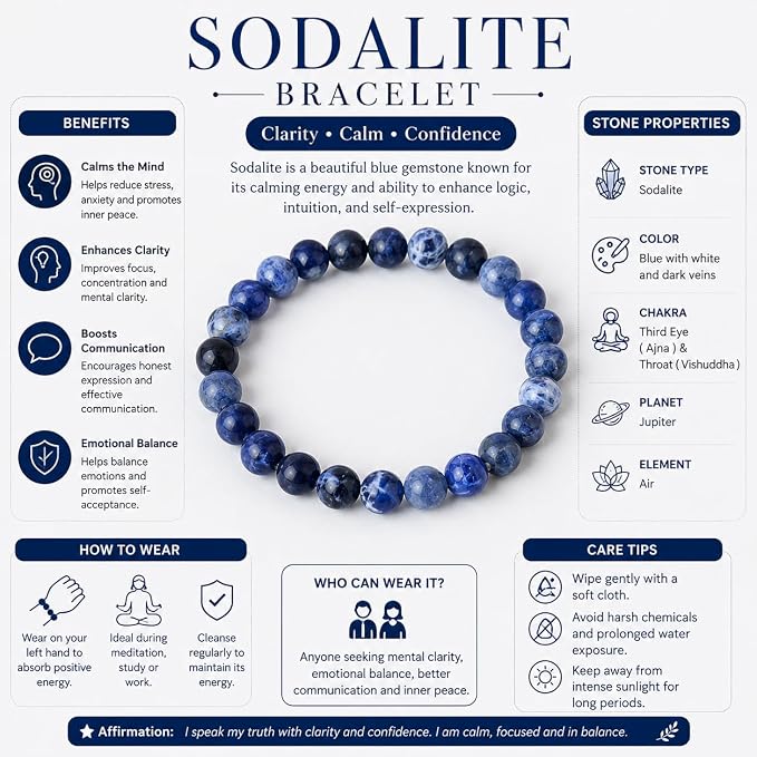 Sodalite Round Bead Bracelet for Men & Women (8mm)