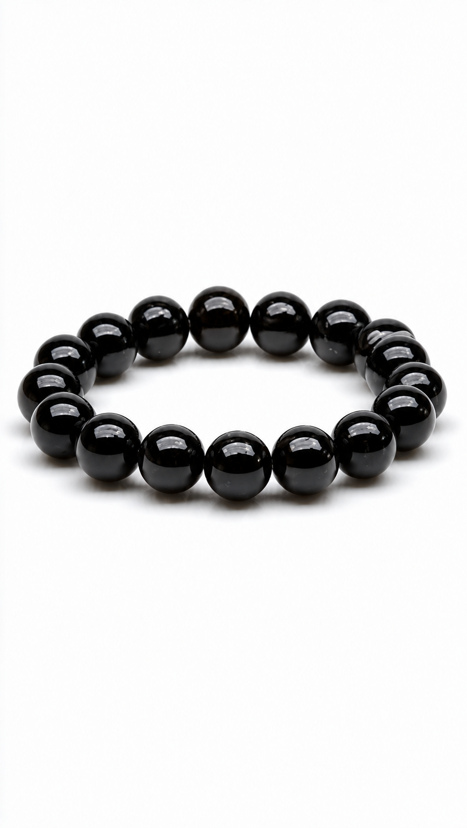 Black Tourmaline / Black Obsidian Round Bead Bracelet (10mm, high-polish)