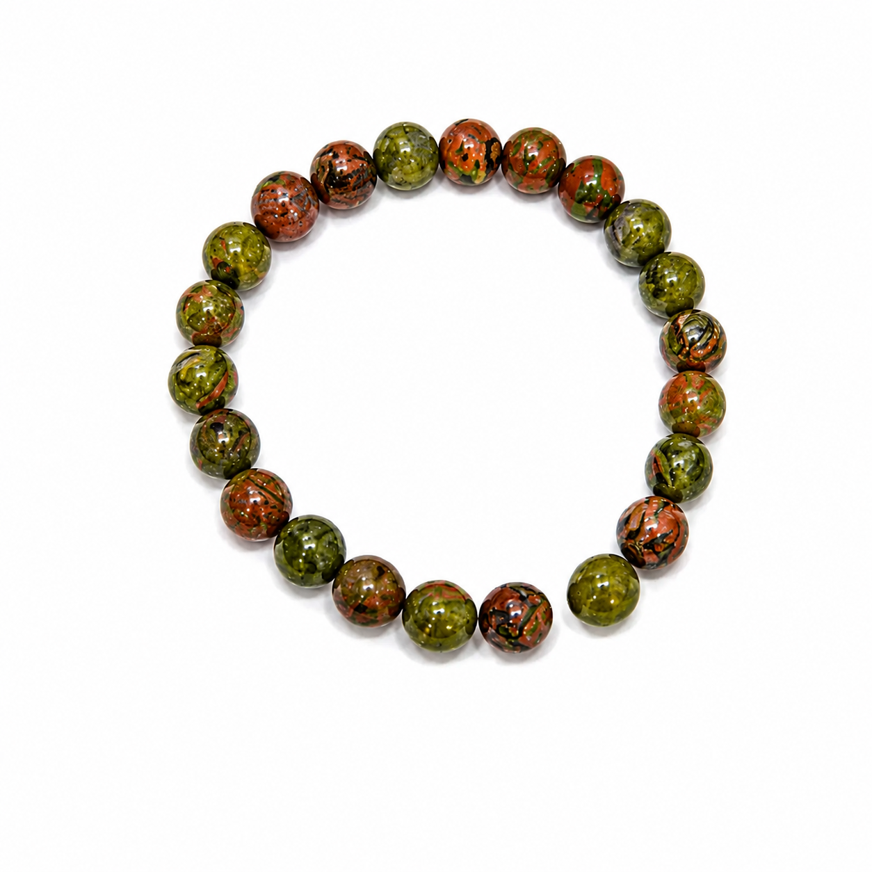 Unakite Jasper Round Bead Bracelet (8mm)