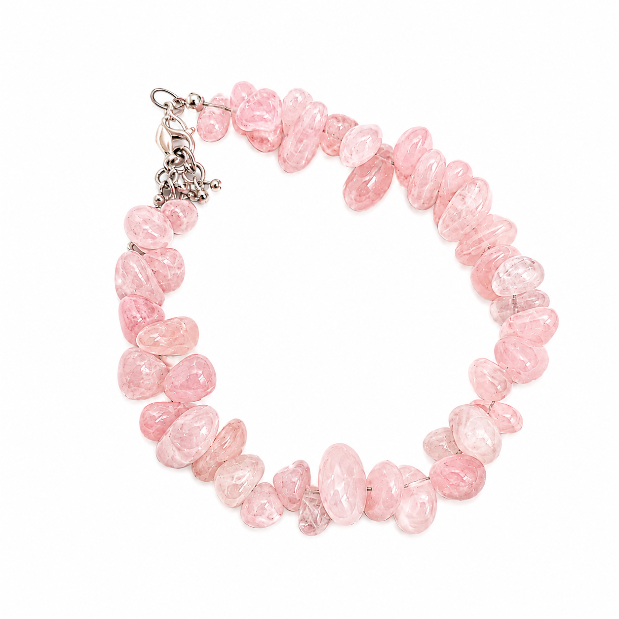 Rose Quartz Tumbled Chip / Nugget Bracelet with Extension Chain