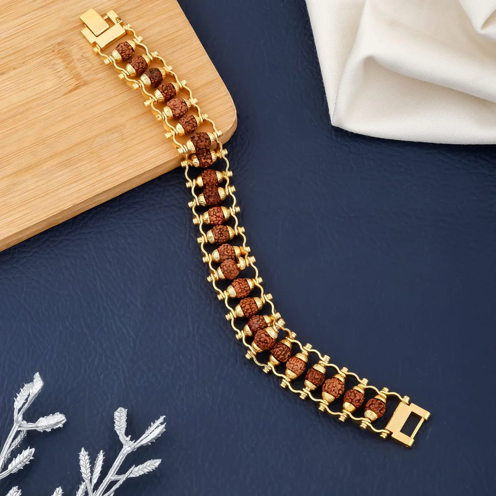 Gold Plated Modern Rudraksha Bracelet For Men