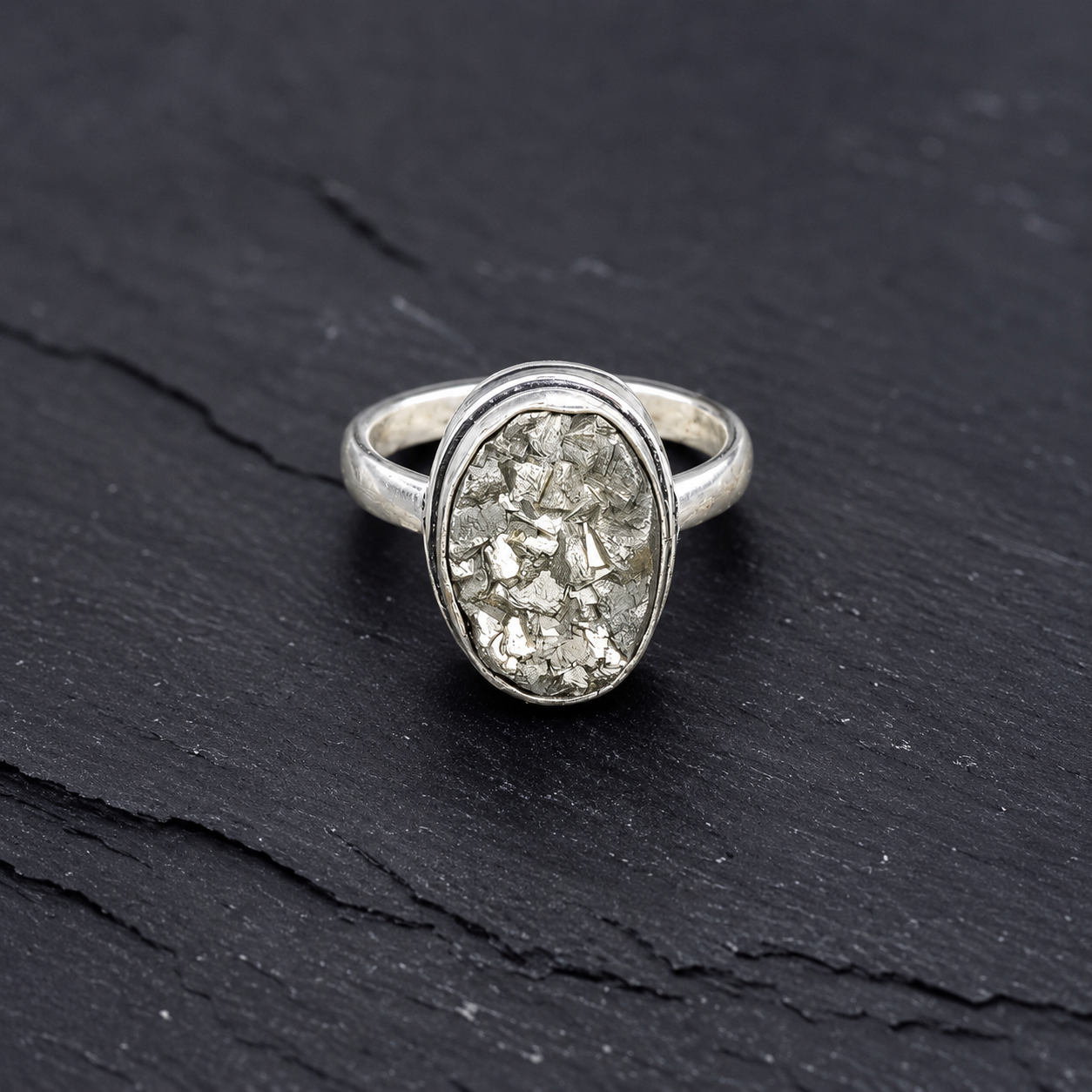 Natural Pyrite Oval Ring
