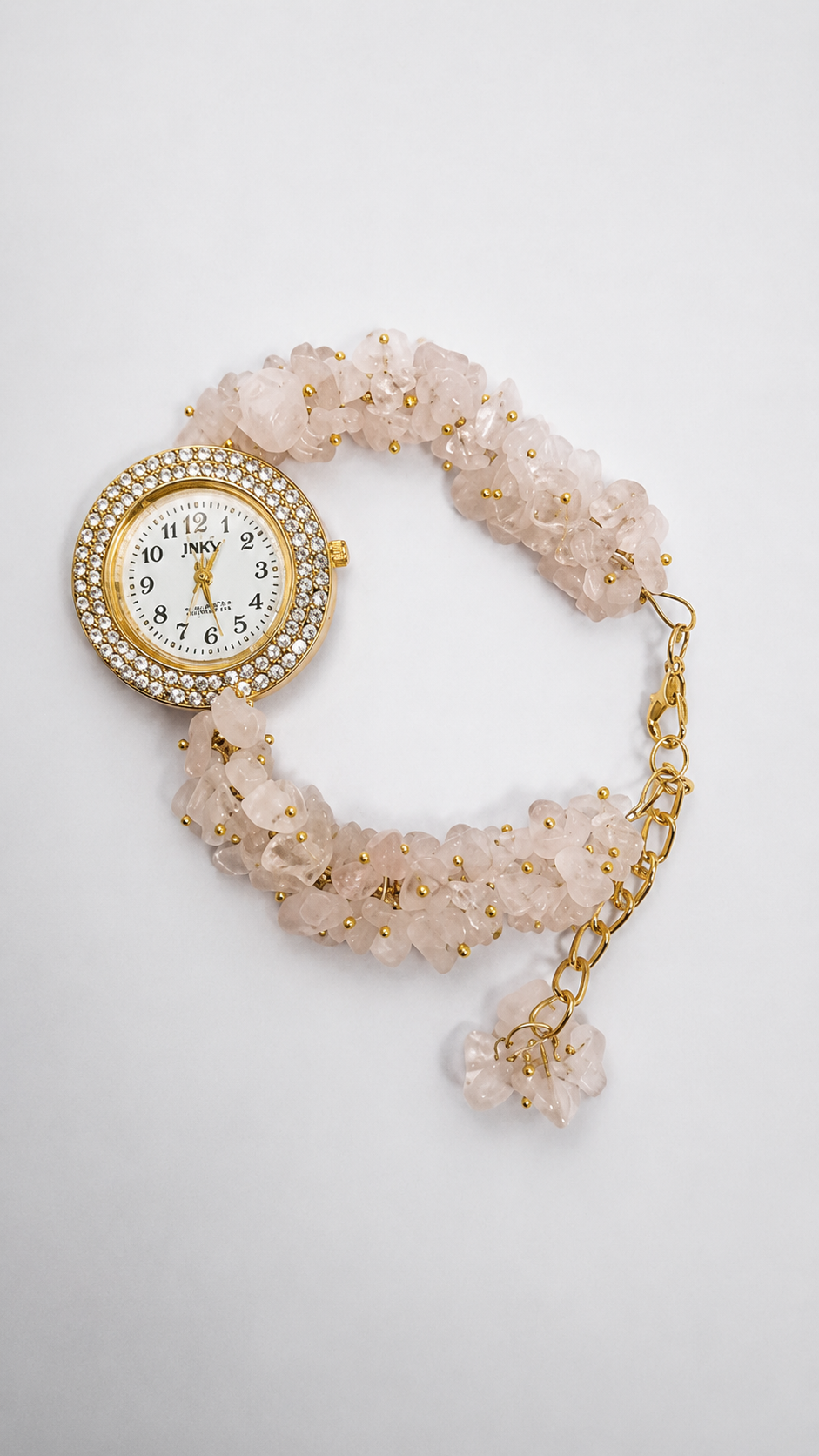 Rose Quartz Chip Bead Analog Wrist Watch (JNK Quartz dial with AD stones)