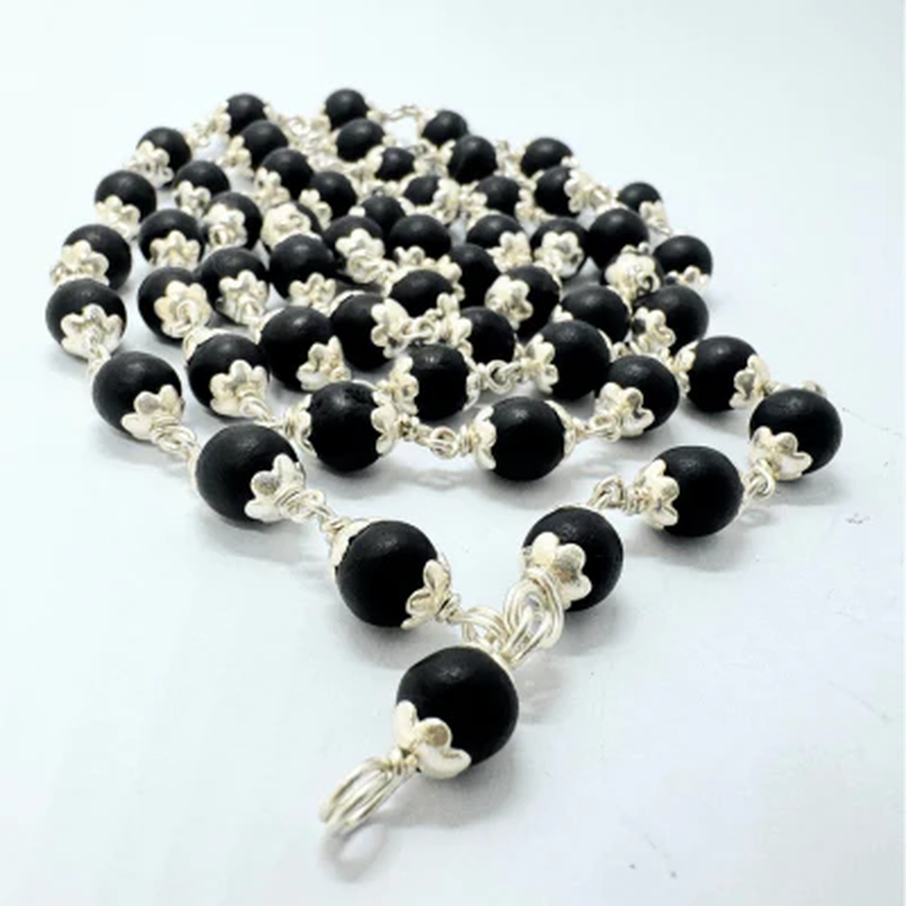 Silver Plated Eternal Karungali Mala Natural Ebony Wood (Govt. Certified)