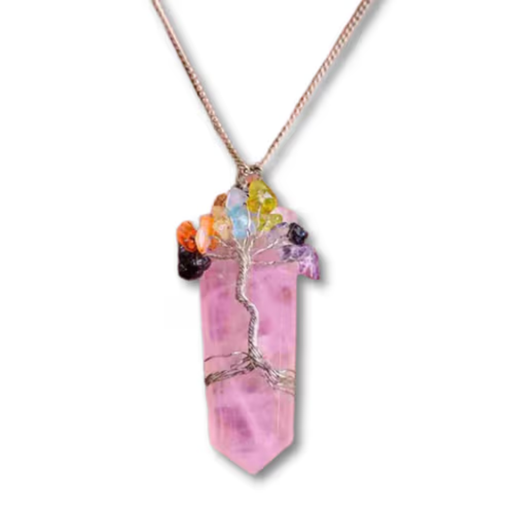 Silver Plated Rose Quartz 7 Chakra Necklace