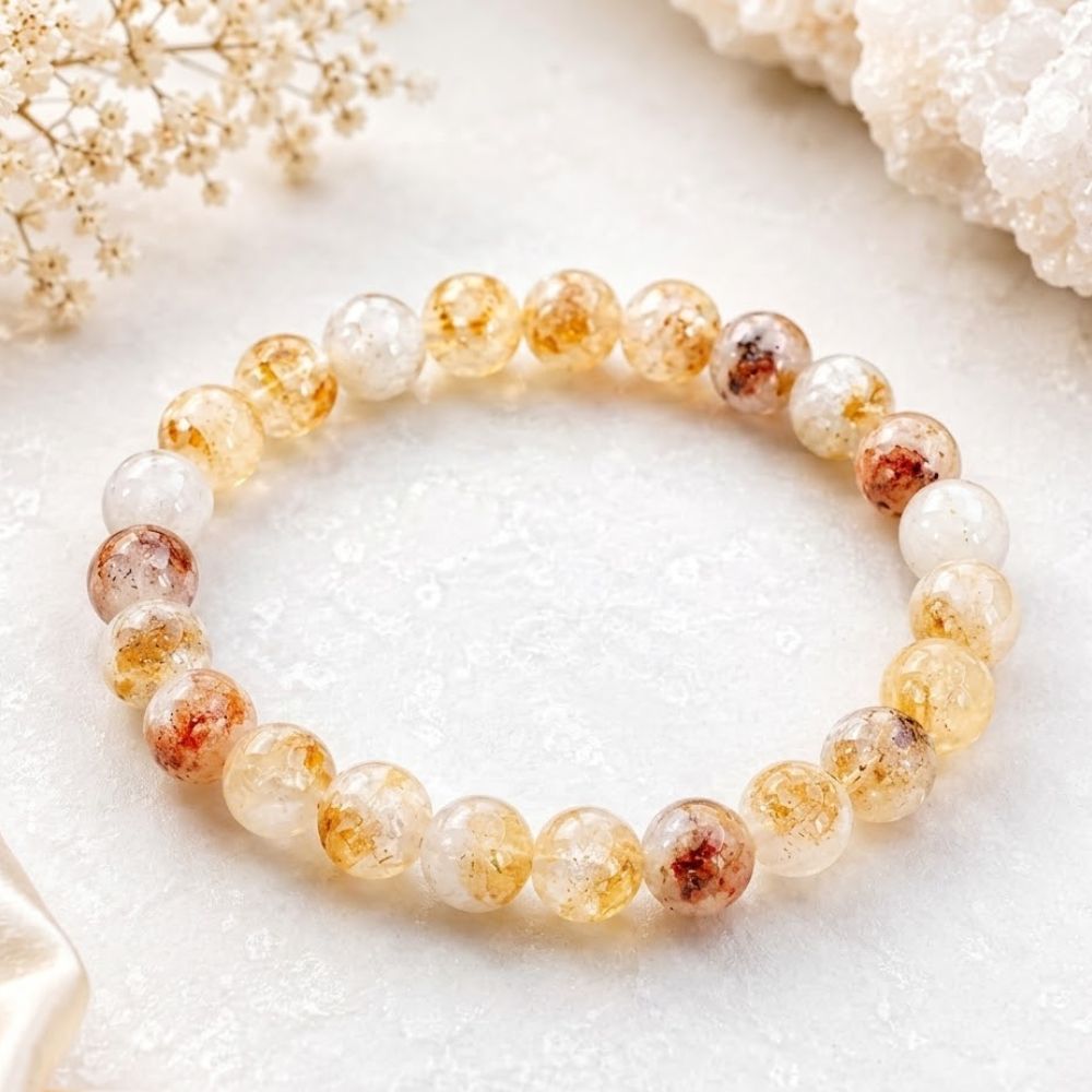 Citrine Round Bead Certified Bracelet for Men & Women (8 MM)